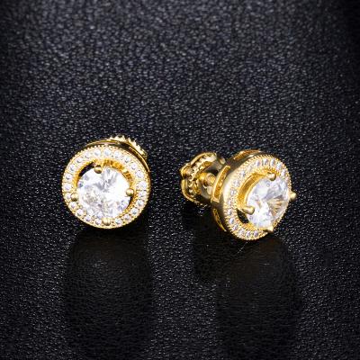 China Hiphop D.C.A. Bling Brass Cubic Zircon Stud Earring Iced Out Micro Pave Full Round Earring For Men Jewelry for sale