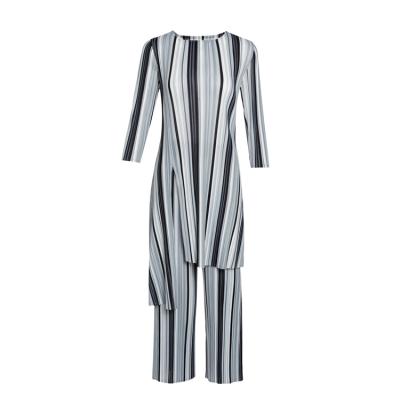 China Soft\elastic ladies fashion new spring summer pleated two-piece female striped women's leisure set suits for sale