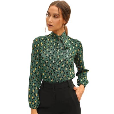 China Best Selling Anti-pilling Best Selling Polyester Well-fitting Black Green Coffee Korean Long Sleeved Tops Blouse Tops for sale