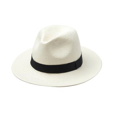 China OEM Vintage British Straw Hat Brim Jazz Sombreros 7CM Natural Straw Hat 57CM 63CM 64CM Character Shinehats for sale