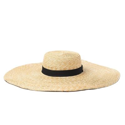 China 2022 Character Natural Wheat Ribbon Sun Beach Summer Sombrero De Paja Wholesale Black Lady Women Straw Hat for sale