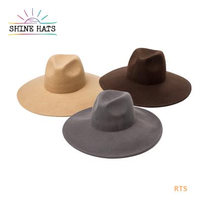 China Plush Shinehats OEM Designer Fashion Wool Wide Brim Jazz Hat Fedora Felt Cowboy Sombrero Caballo For Women Ladies for sale