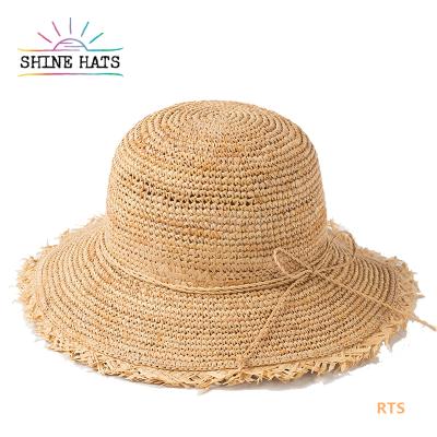 China 2021 Luxury Women Ladies Straw Hats With Bowknot Sombreros Beach Round Crochet Riffia Wholesale Character Vintage Shinehats for sale