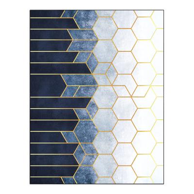 China Customizable Gray Geometric Lines Living Room Bedroom Blue Modern Rug Blanket Customizable Blankets for sale