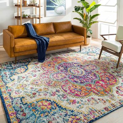 China Washable Area Rugs Living Room, Bedroom, Kitchen - Traditional Oriental Boho Rug Large Rug Colorful Fuchsia, Burnt Orange, Mustard for sale