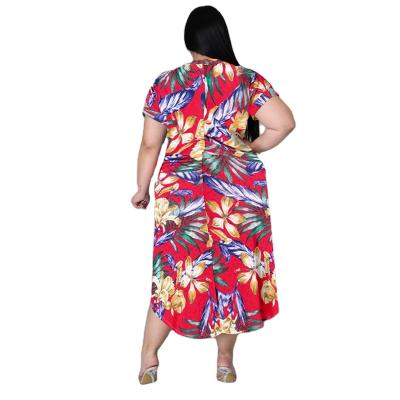 China Viable how sales women's plus size dress big size printed dress fashion short sleeve women's long dress for sale