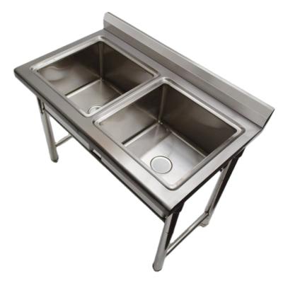 China Without Faucet Best Seller Stainless Double Bowl Sink Table With Drip Board for sale