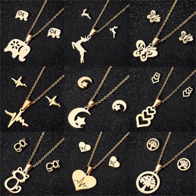 China Fast Delivery Design Stainless Steel Women Butterfly Love Heart 18k Gold Jewelry Earrings And Necklace Sets Hot Sale for sale