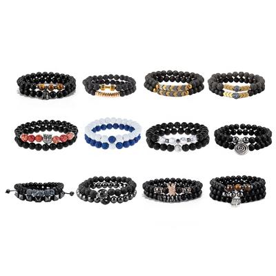 China Hot New September FASHIONABLE Gemstone Bead Bracelet Set 2PCS For Men's Natural Lava Stone Beaded Arrow Charm Men's Gift for sale