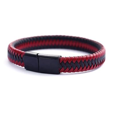 China FASHIONABLE Pulseras Hombre Cuero Jewelry Vintage Magnetic Clasp Handmade Braided Leather Bracelet For Men for sale