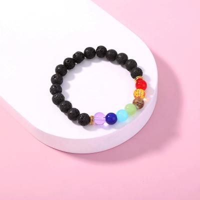 China Fashionable Wholesale High Quality 7 Colors Unisex Volcanic Stone Chakra Beads Bracelets Jewelry For Women Men for sale