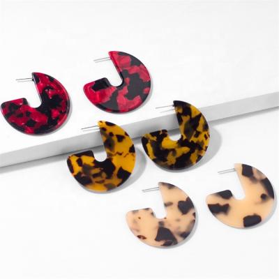 China Wholesale Women Luxury Manufacturer Coffee Color FASHIONABLE Acrylic Semicircle Leopard Print Earrings for sale