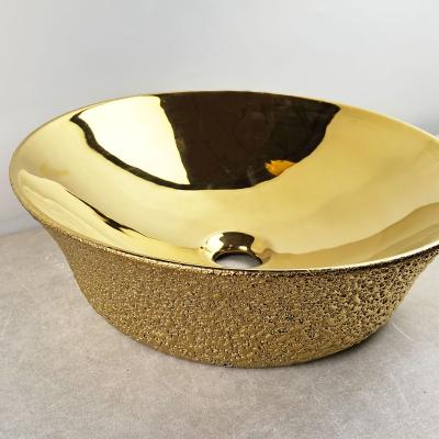 China Sanitaryware Factory Easy Clean Gold Plated Ceramic Art Wash Basin Sinks For Bathroom for sale