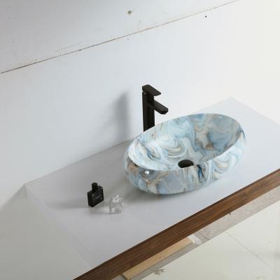 China Elegance Stone Design Table Easy Clean Art Basin Bathroom Bath Ceramic Top Drop Down Pattern Bagno de Lavabo Marble Hand Sink for sale