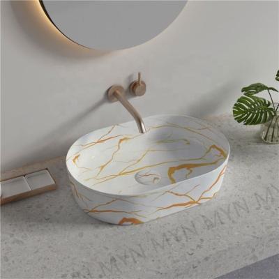 China Easy Wash Clean Ceramic Furniture China Oval Bathroom Basin With Popular Marble Color Ceramic Basin for sale