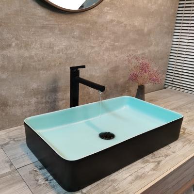 China New Design Modern High Quality Rectangle Colored Ceramic Sink Countertop Wash Basin for sale