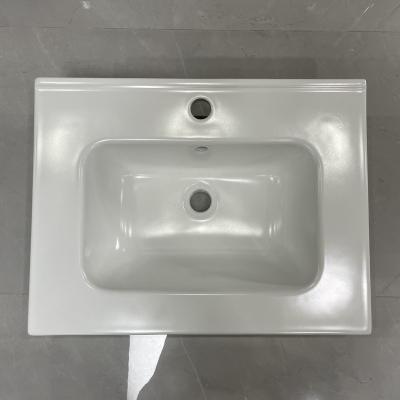 China Easy Clean Slim Edge Rectangle Cabinet Vanity Top Single Basin 600mm Bathroom Sink Worktop Slim Vanity Basin For Hotel for sale