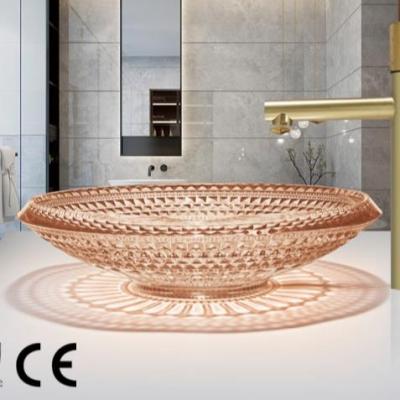 China Modern Hot Selling Art Basin Counter Top Glass Green Crystal Glass Vessel Sink Purple Orange Black Modern Hotel Bathroom Sink for sale