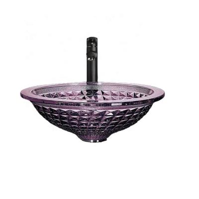 China CUPC Modern Good Quality Purple Tempered Glass Clear Transparent Bathroom Round Sink Basin for sale