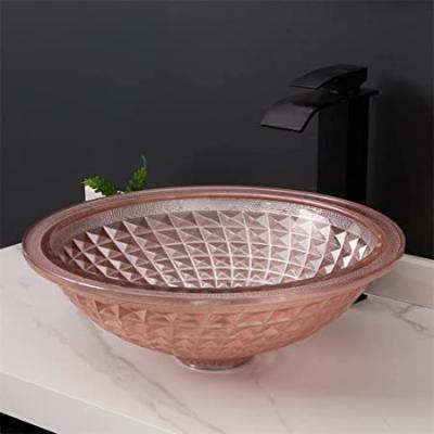 China Pink 2022 Modern Round Diamond Crystal Sink Glass Wash Basin Light Bathroom Face Basin Vanity Sink for sale