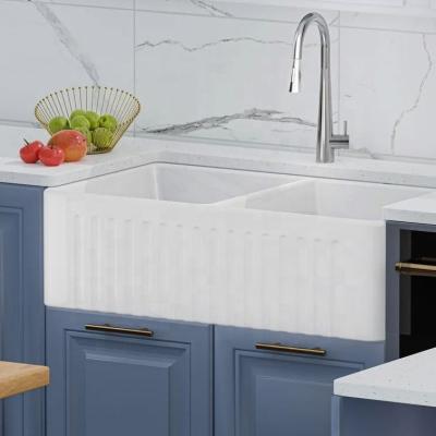 China Easy Clean Modern Ceramic Firm Double Basin Apron Custom Kitchen Sink for sale