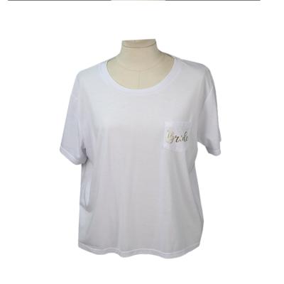 China Anti-Wrinkle Foil Print Round Neck Women's Rayon Top Short Sleeve Bride T-Shirts For Women for sale