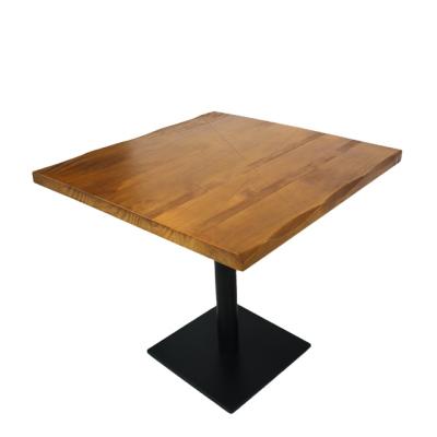 China (Height)Adjustable industrial restaurant/cafe square solid wood table top and metal base for sale