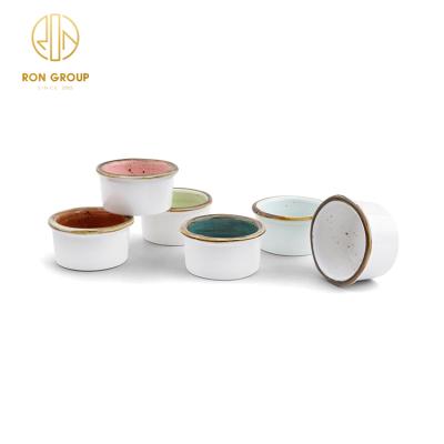 China Viable Wholesale Western Colorful High Quality Porcelain Buffet Style Ceramic Sauce Bowl With Gold Rim for sale