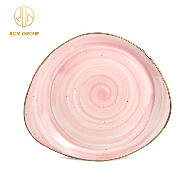 China Viable High Strength Ceramic Color Rose Gold Rim Good Quality Round Soup Dish For Restaurant for sale