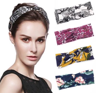 China Custom WT1864 Fashion Women's Girl's Headband Flower Print Sports Hair Yoga Elastic Knotted Headband Hair Band for sale