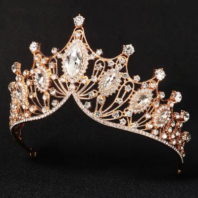 China Bridal Hair Accessories Princess Headband Woman Wedding Alloy Tiara Vintage Baroque Style Rhinestone Handmade Women Crown Hair Decoration WT035C for sale