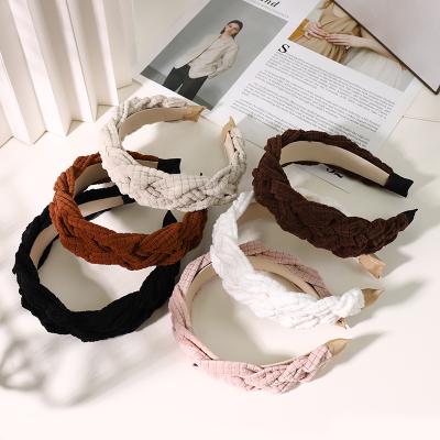 China Hair decoration WT296B Autumn And Winter New Pure color women's outlet headbands fashion simple cross-woven headdress soft hair accessories for sale