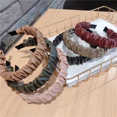 China WT098A High Quality Luxury Eco-friendly Headband Wrinkled PU Headbands Hiar Accessories For Women for sale