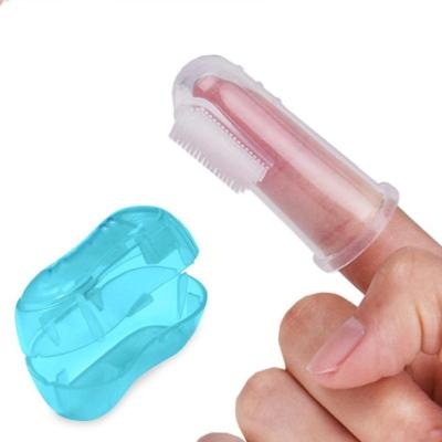 China Reusable Baby Finger Toothbrush With Box Silicon Toothbrush Kids Cleaning Teeth Clear Soft Silicone Infant Toothbrush V025 for sale