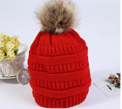 China COMMON Wholesale Fashion Knit Winter Knitted Hat With Faux Fur Pompom Cotton Hat Beanie Covers V009-1 for sale