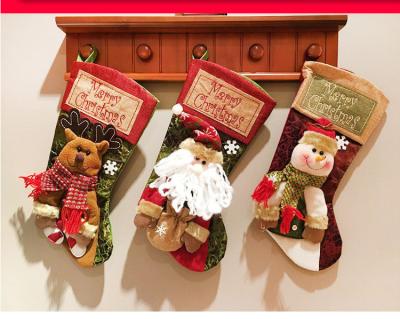 China Decorative Polyester Xmas Stocking Gift Bag Candy Bag Large Christmas Stocking Gift Wrapping Bag V024 for sale