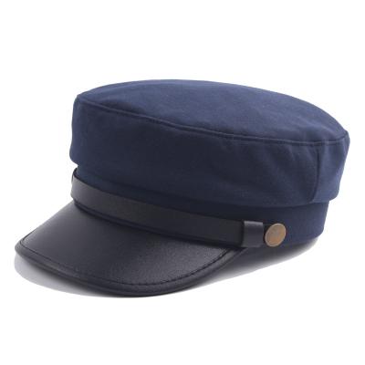 China The image men and women unisex navy hat female models retro British beret PU leather sealing flat hat for sale