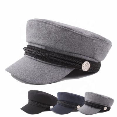 China Retro image men's and women's button rope hat men's and women's unisex woolen Japanese literary flat hat for sale