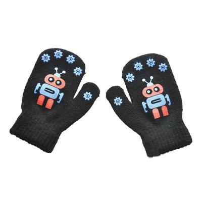 China Warm cute winter robot pattern comfortable small printing non-slip children knitted gloves baby gloves for sale