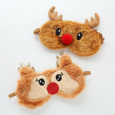 China Cute Dark Christmas Circles Small Deer Plush Shading Breathable Comfortable Eye Mask for sale