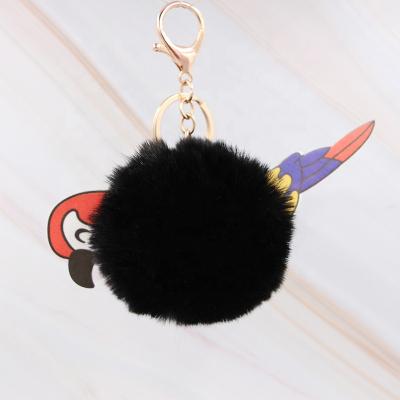 China Eco-friendly DIY Custom Cute Parrot Animal Head PU Pendant With Leather Faxu Fur Appeal Key Chain for sale