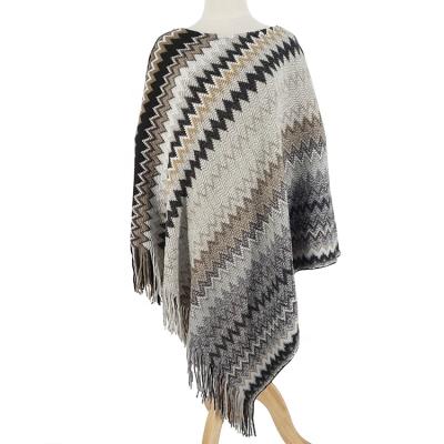 China Cozy Women Shawl Elegant West Bohemian Mexican Knit Poncho for sale