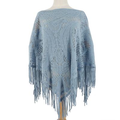 China New Design Women Comfortable Cavity Ladies Poncho Irregular Crochet Sweater Shawl for sale