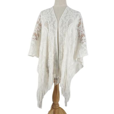 China New Fashion Comfortable 2020 Lady Women Poncho Pure White Custom Design Knitting Sweater Shawl for sale