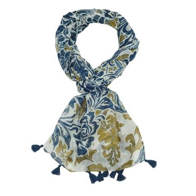 China Fashion Classic Cool Long Scarf Women Floral Printed Fringe Summer Scarf for sale