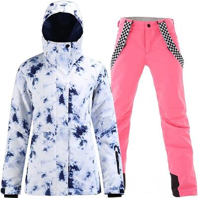 China FREE SAMPLE Women's Ski Suit Windproof Waterproof Breathable Snowsuits Snowboard Colorful Printed Ski Jacket and Pants Set for sale