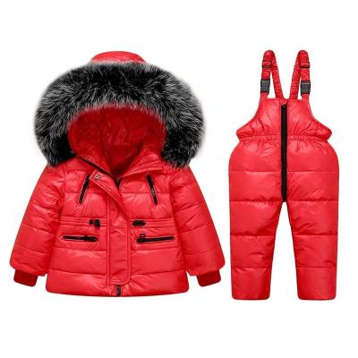 China Anti-wrinkle FREE SAMPLE Kids Winter Stripper Jacket and Bib Snow Pants Ultralight 2 Piece Snowsuit Ski Suit Set for sale