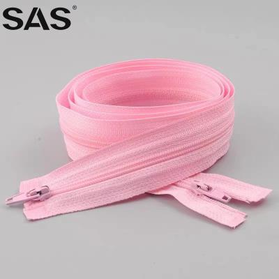 China SAS Auto Lock Open End Zipper Tape Fast Delivery Customized Color Logo Nylon Zipper For Jackets for sale