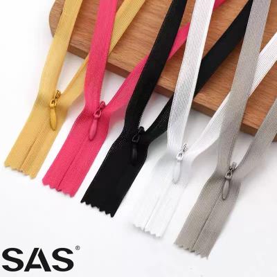 China Wholesale Multicolor Automatic Lock SAS Hidden Teeth Customized Close End Fashion Invisible Zipper For Skirt Dress Pillow for sale