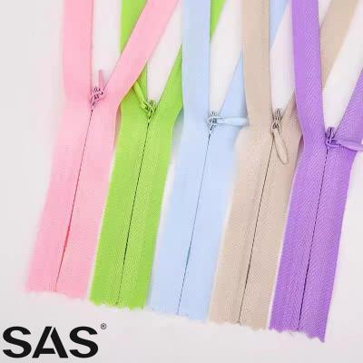 China Wholesale Automatic Lock SAS 3#Short End-end Multi-colors Invisible Zipper With Tear Drop Slider for sale